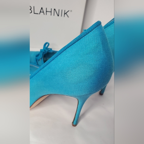MANOLO BLAHNIK-size 40/10- pumps designer embellished linen in turquoise fabric - Picture 7 of 9